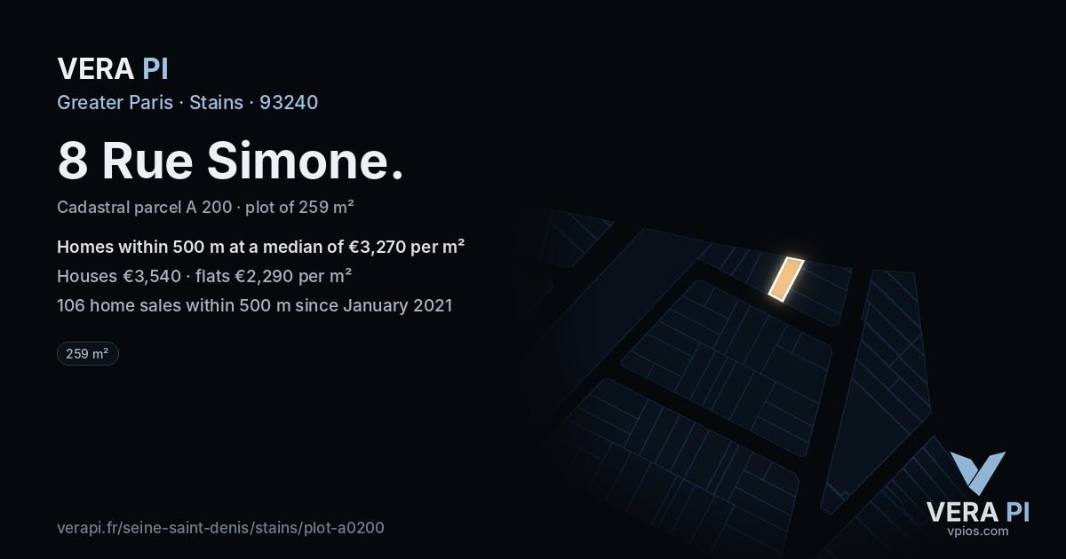 8 Rue Simone, Stains at night – the plot lit, the parcels around coloured by the prices near them
