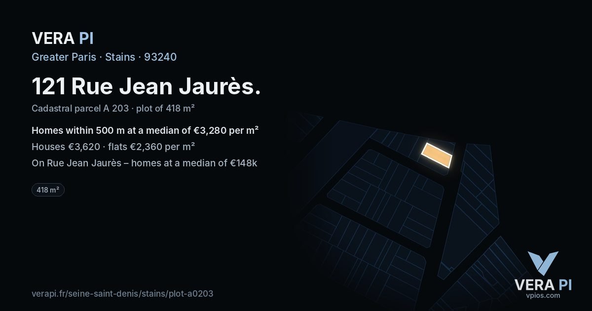 121 Rue Jean Jaurès, Stains at night – the plot lit, the parcels around coloured by the prices near them