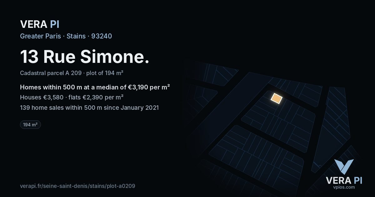 13 Rue Simone, Stains at night – the plot lit, the parcels around coloured by the prices near them