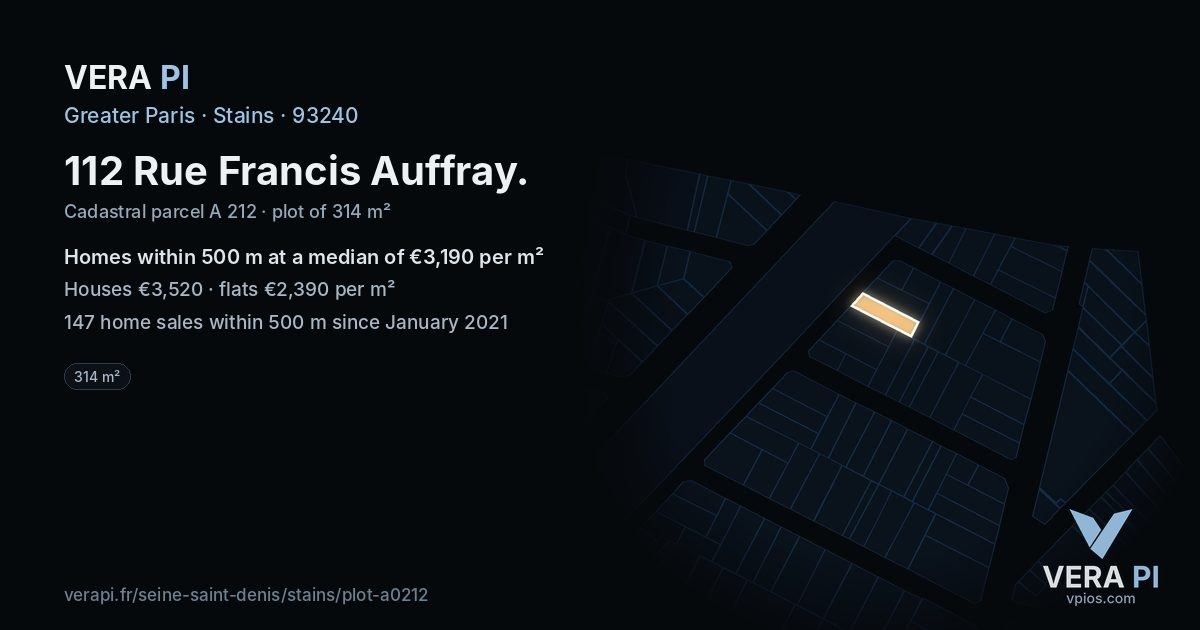112 Rue Francis Auffray, Stains at night – the plot lit, the parcels around coloured by the prices near them