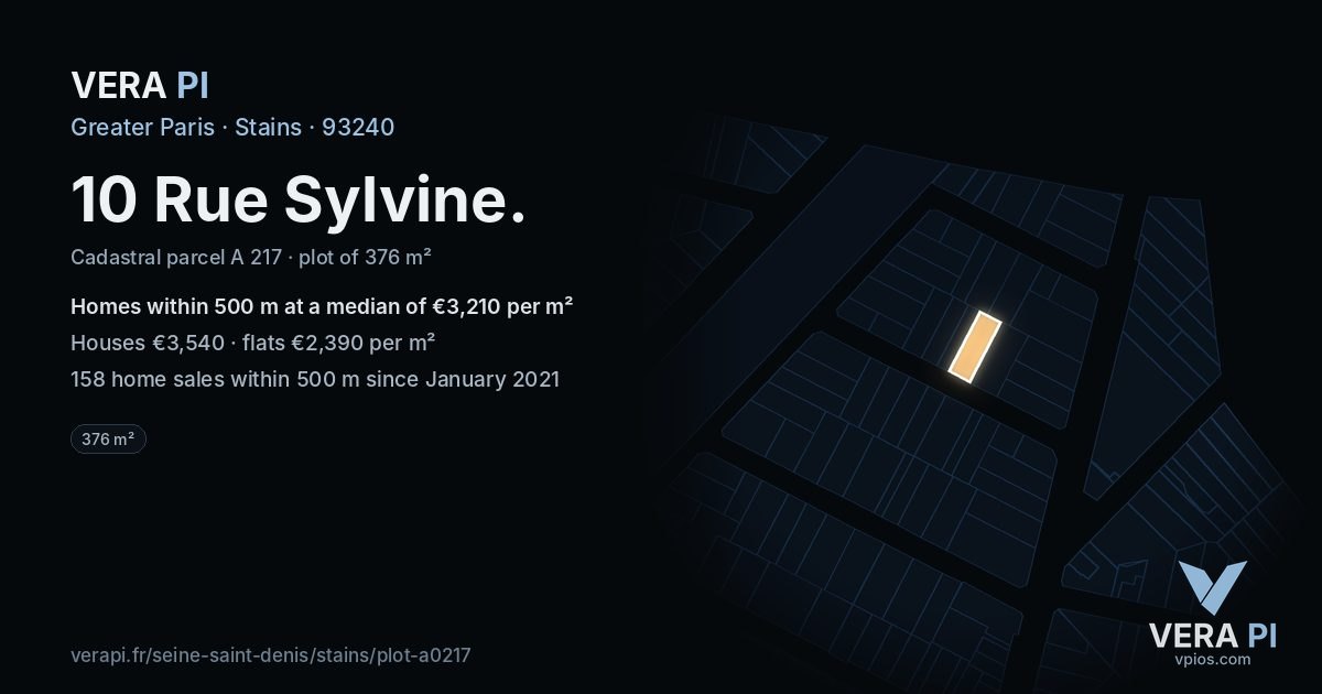 10 Rue Sylvine, Stains at night – the plot lit, the parcels around coloured by the prices near them