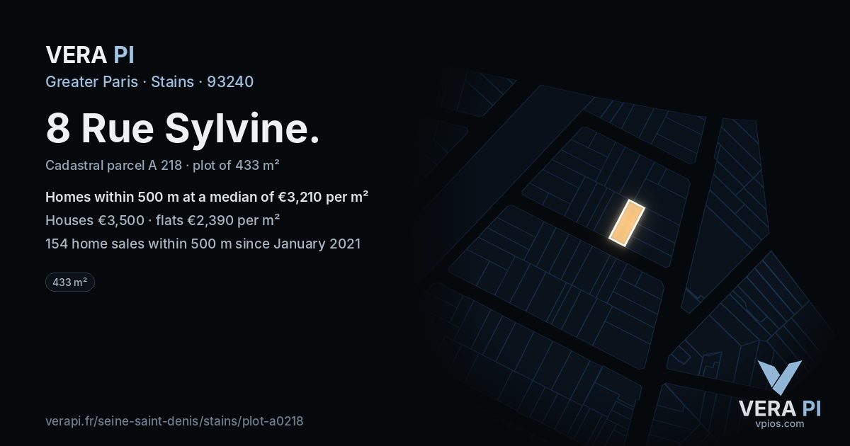 8 Rue Sylvine, Stains at night – the plot lit, the parcels around coloured by the prices near them