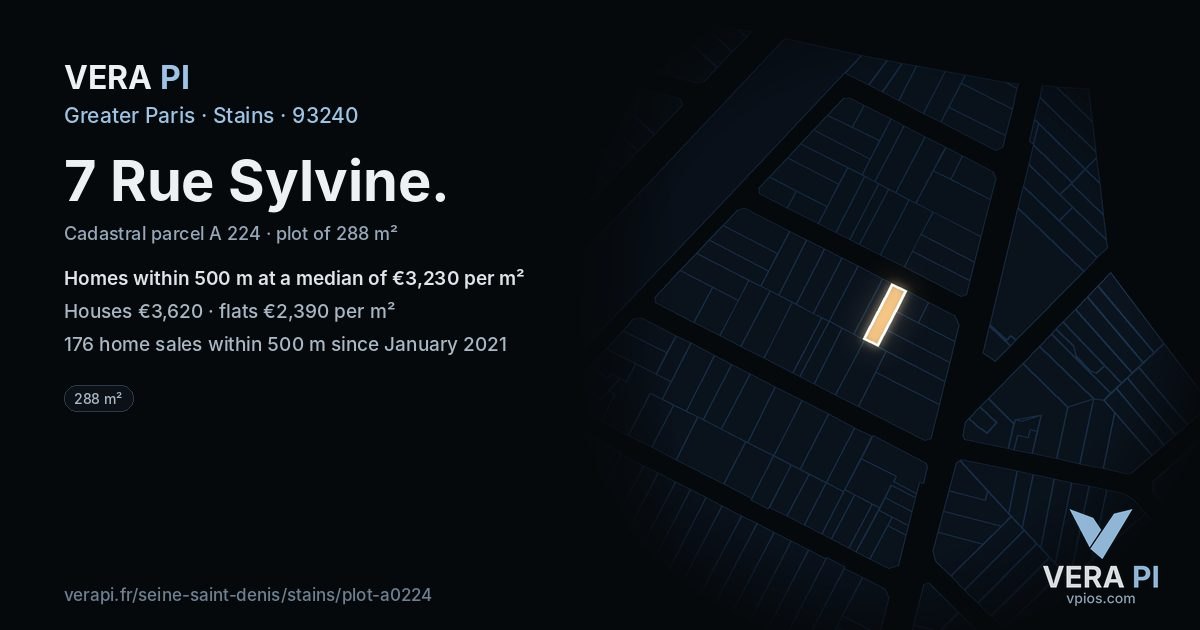 7 Rue Sylvine, Stains at night – the plot lit, the parcels around coloured by the prices near them