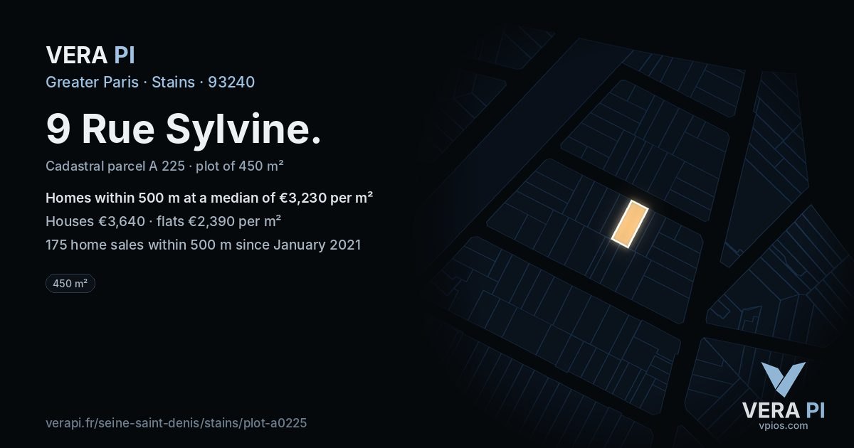 9 Rue Sylvine, Stains at night – the plot lit, the parcels around coloured by the prices near them