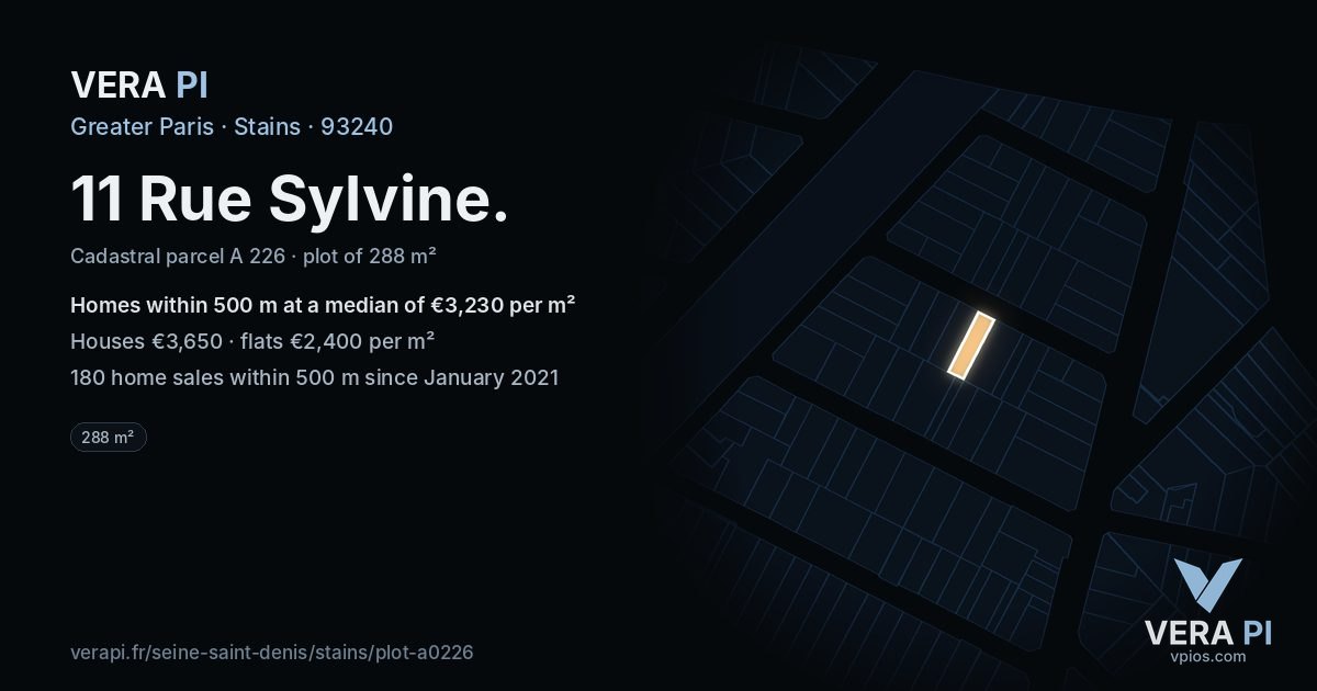 11 Rue Sylvine, Stains at night – the plot lit, the parcels around coloured by the prices near them