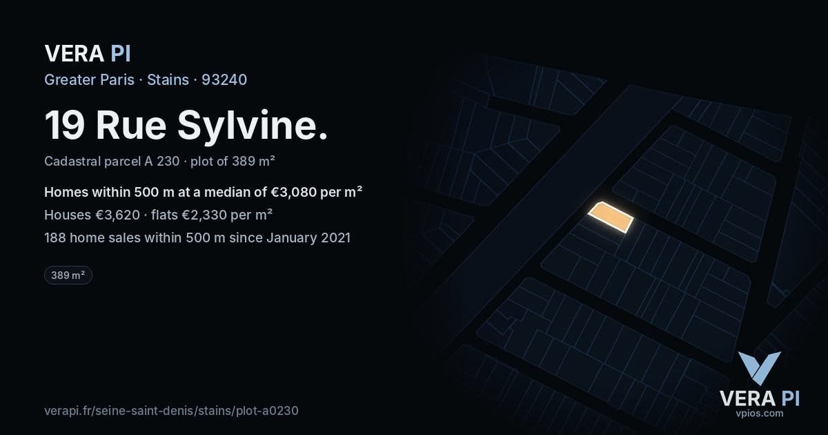 19 Rue Sylvine, Stains at night – the plot lit, the parcels around coloured by the prices near them