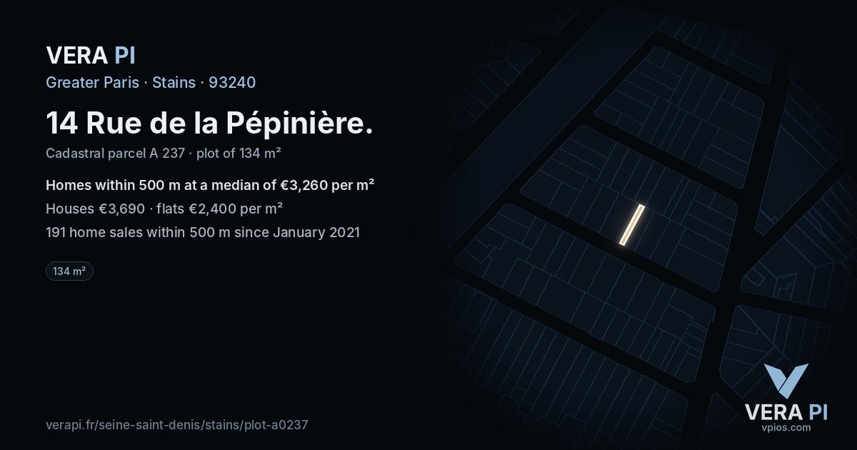 14 Rue de la Pépinière, Stains at night – the plot lit, the parcels around coloured by the prices near them