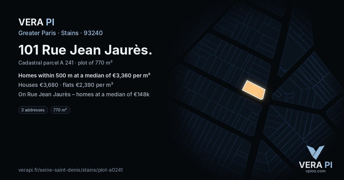 101 Rue Jean Jaurès, Stains at night – the plot lit, the parcels around coloured by the prices near them