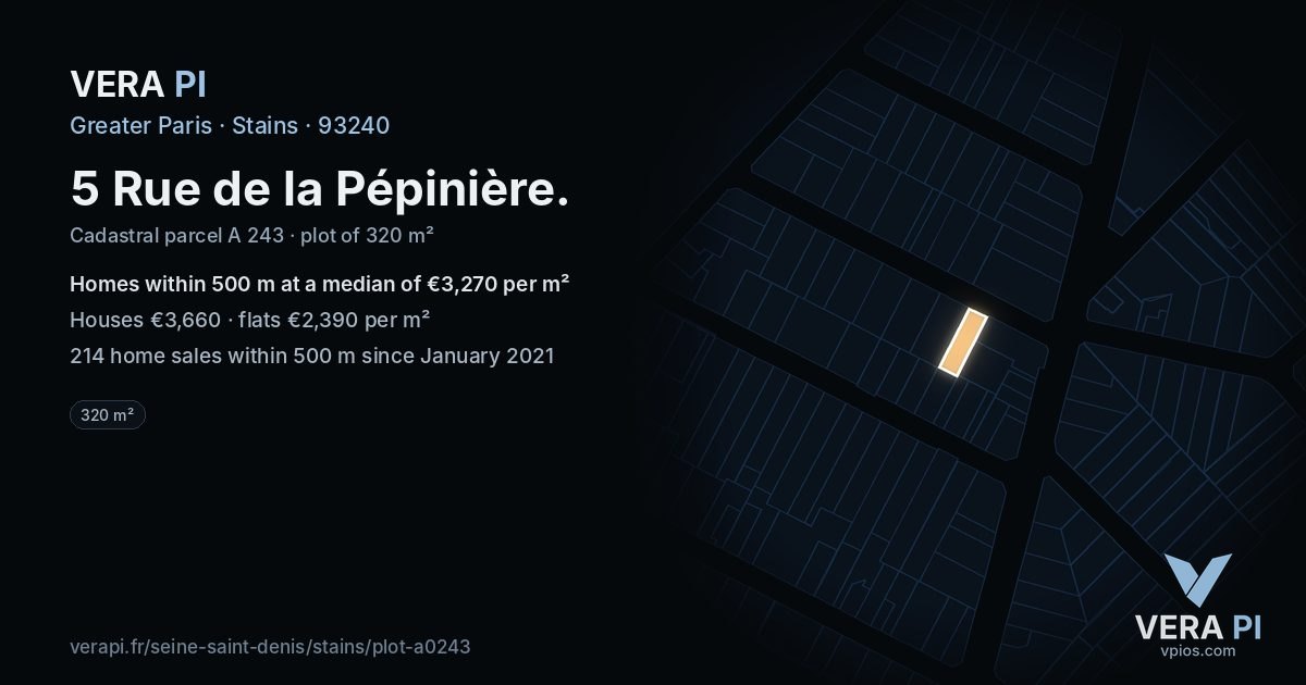 5 Rue de la Pépinière, Stains at night – the plot lit, the parcels around coloured by the prices near them