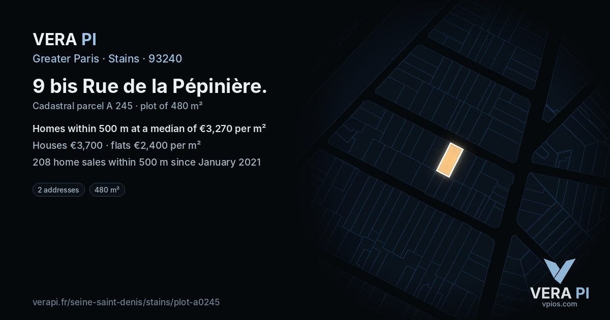 9 bis Rue de la Pépinière, Stains at night – the plot lit, the parcels around coloured by the prices near them