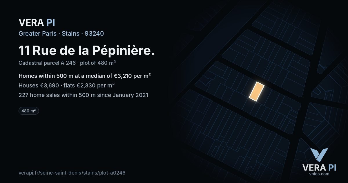 11 Rue de la Pépinière, Stains at night – the plot lit, the parcels around coloured by the prices near them