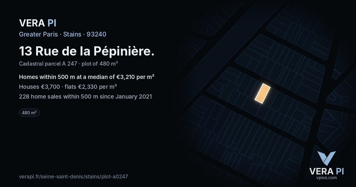 13 Rue de la Pépinière, Stains at night – the plot lit, the parcels around coloured by the prices near them
