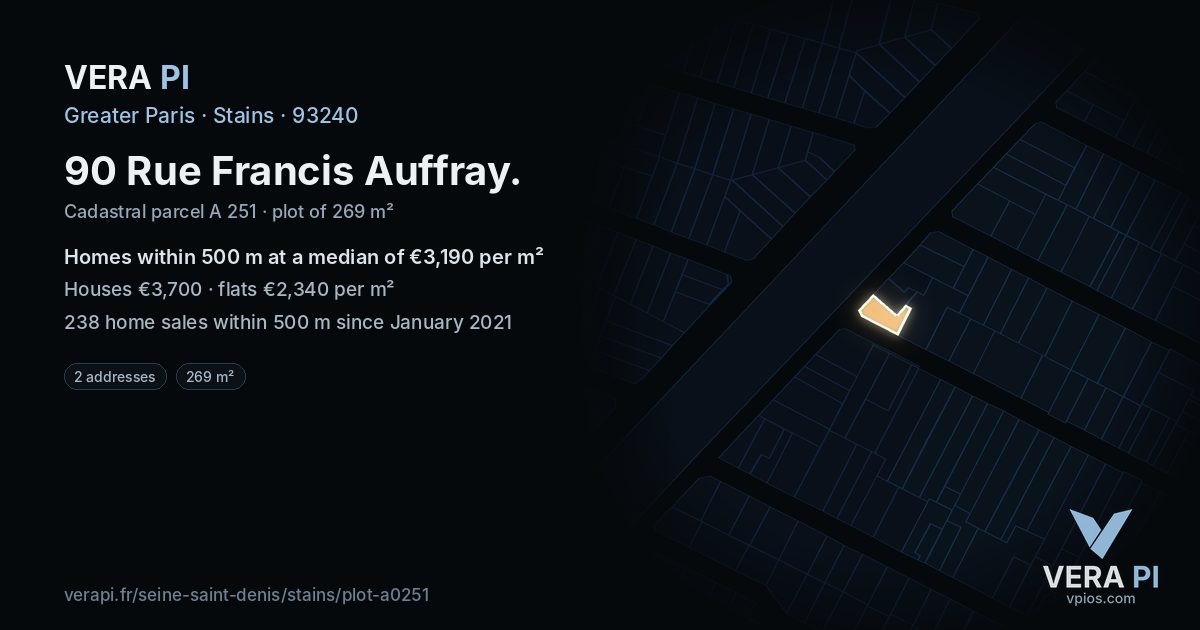 90 Rue Francis Auffray, Stains at night – the plot lit, the parcels around coloured by the prices near them
