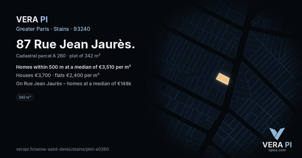 87 Rue Jean Jaurès, Stains at night – the plot lit, the parcels around coloured by the prices near them