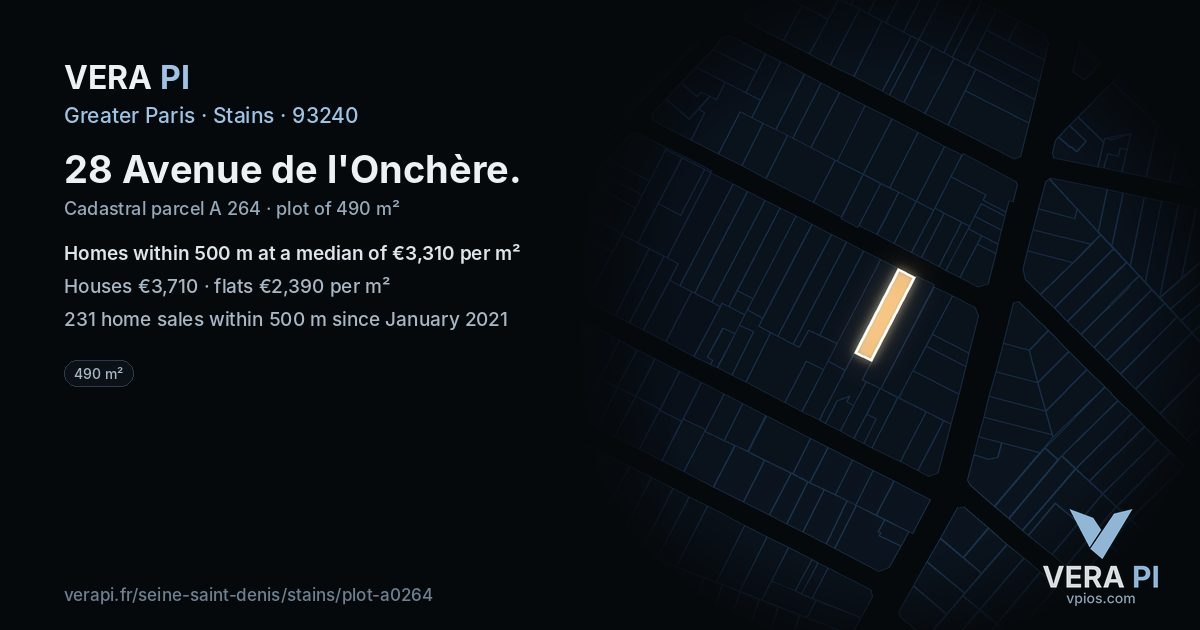 28 Avenue de l'Onchère, Stains at night – the plot lit, the parcels around coloured by the prices near them