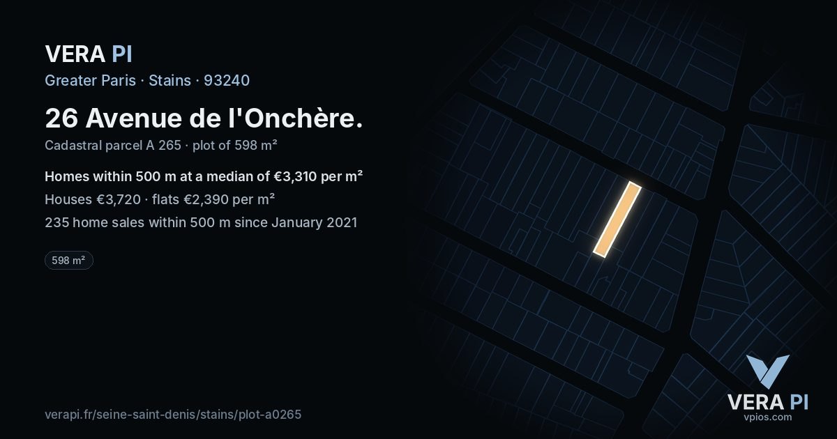 26 Avenue de l'Onchère, Stains at night – the plot lit, the parcels around coloured by the prices near them