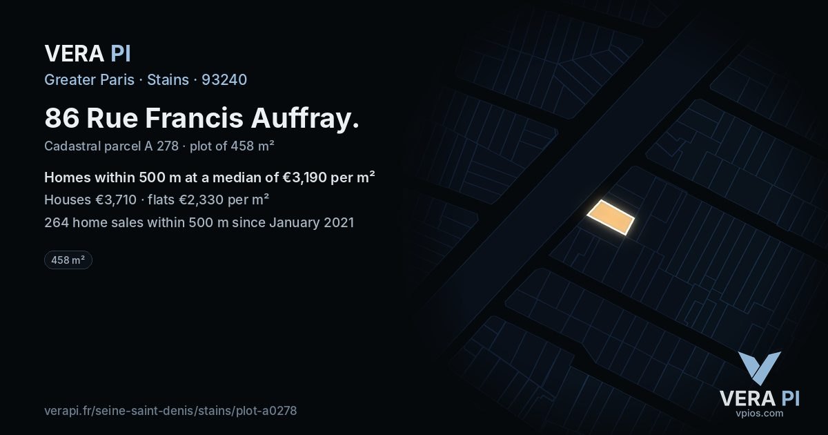 86 Rue Francis Auffray, Stains at night – the plot lit, the parcels around coloured by the prices near them