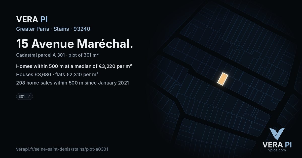 15 Avenue Maréchal, Stains at night – the plot lit, the parcels around coloured by the prices near them