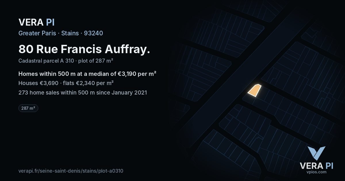 80 Rue Francis Auffray, Stains at night – the plot lit, the parcels around coloured by the prices near them