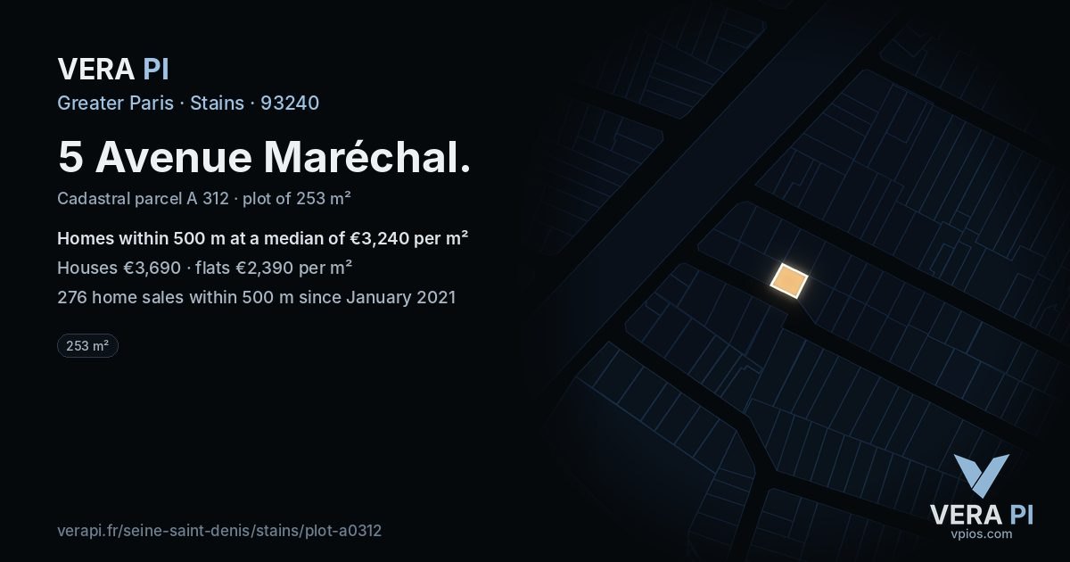 5 Avenue Maréchal, Stains at night – the plot lit, the parcels around coloured by the prices near them