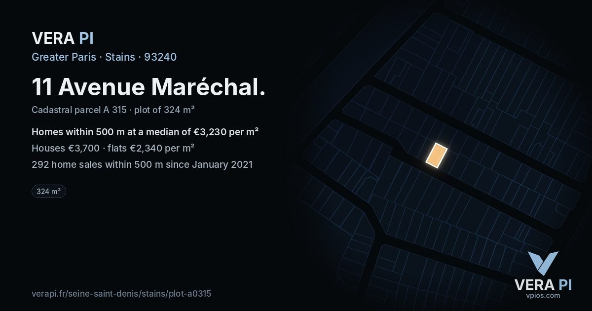 11 Avenue Maréchal, Stains at night – the plot lit, the parcels around coloured by the prices near them