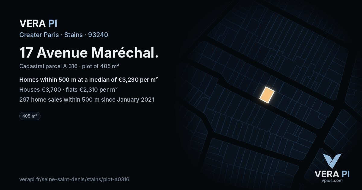 17 Avenue Maréchal, Stains at night – the plot lit, the parcels around coloured by the prices near them
