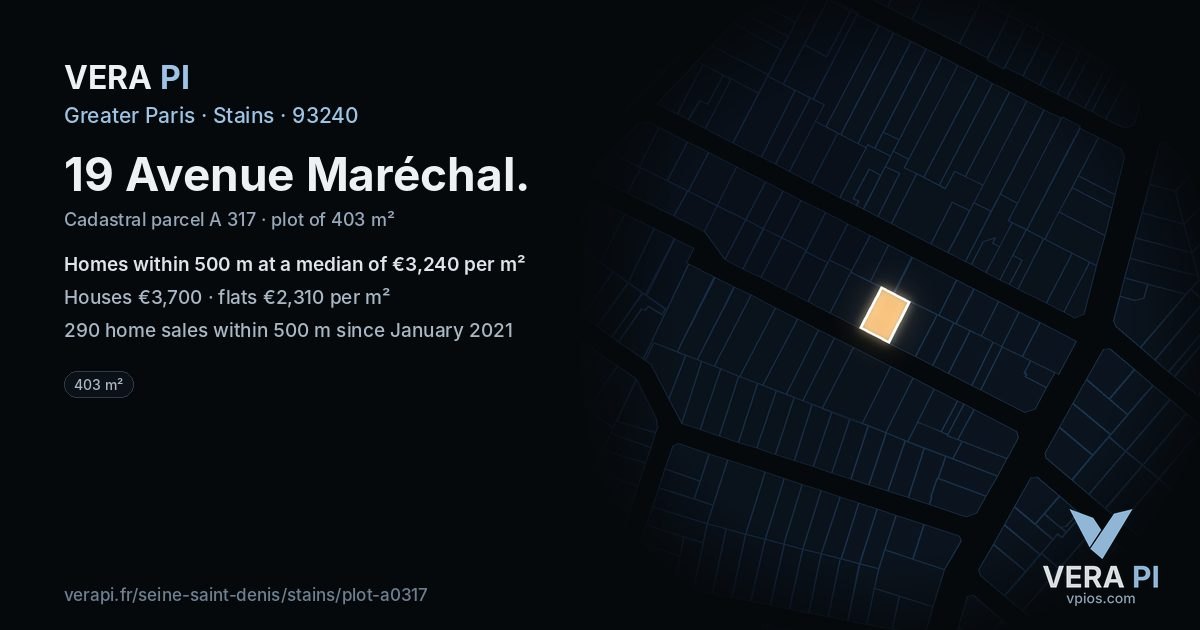 19 Avenue Maréchal, Stains at night – the plot lit, the parcels around coloured by the prices near them