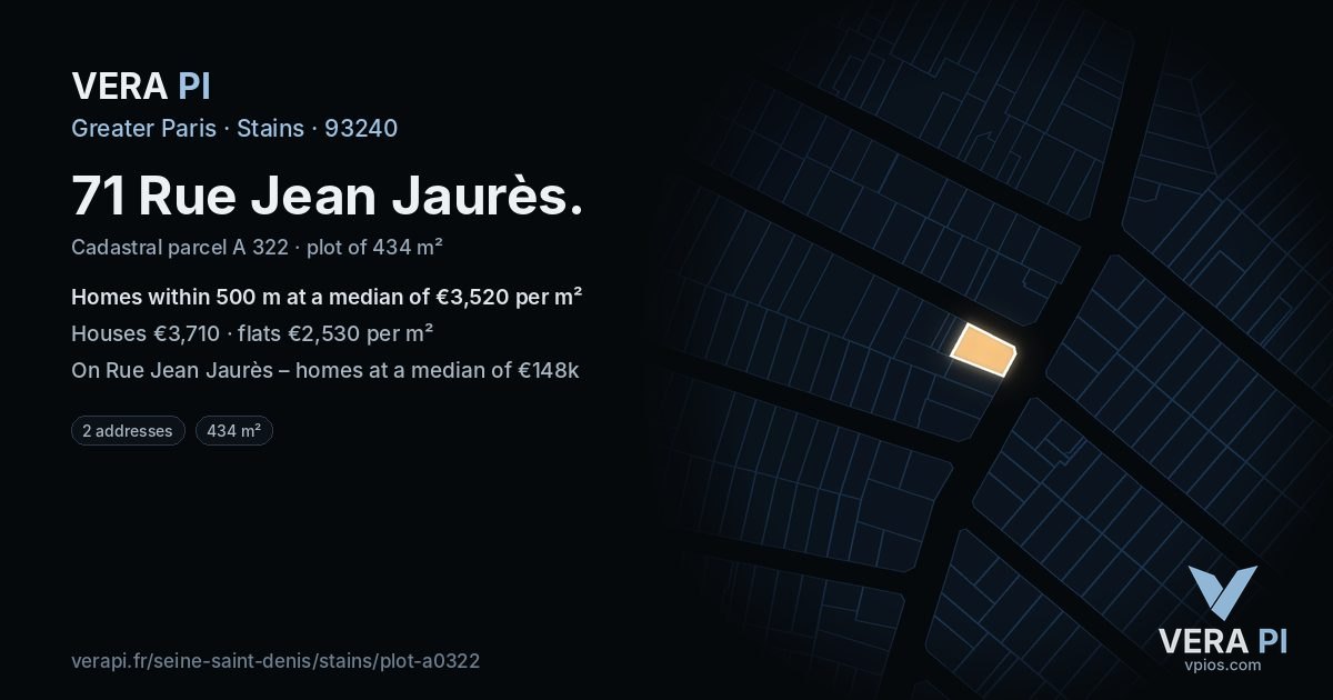 71 Rue Jean Jaurès, Stains at night – the plot lit, the parcels around coloured by the prices near them
