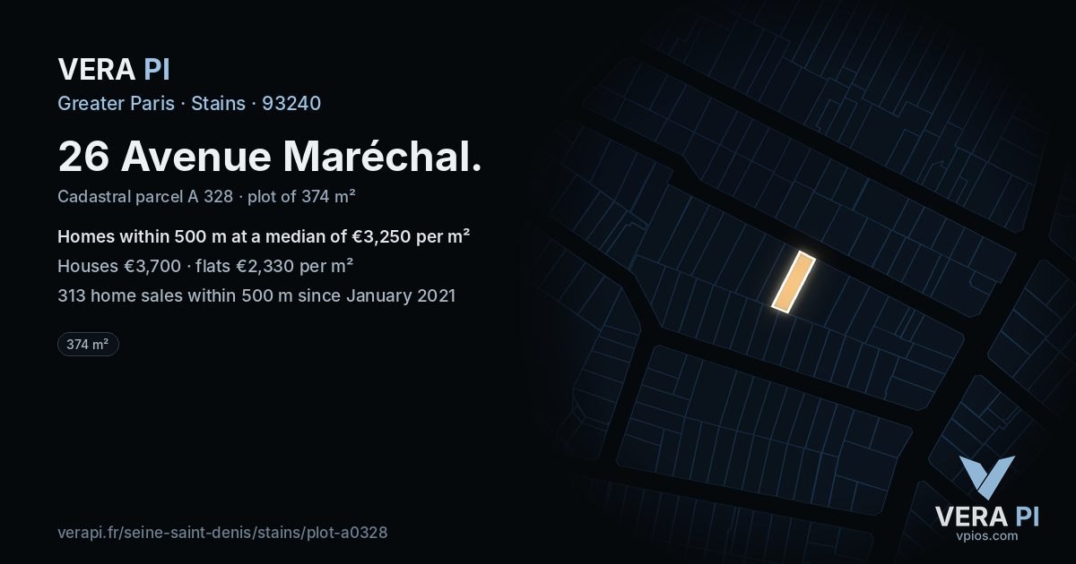 26 Avenue Maréchal, Stains at night – the plot lit, the parcels around coloured by the prices near them