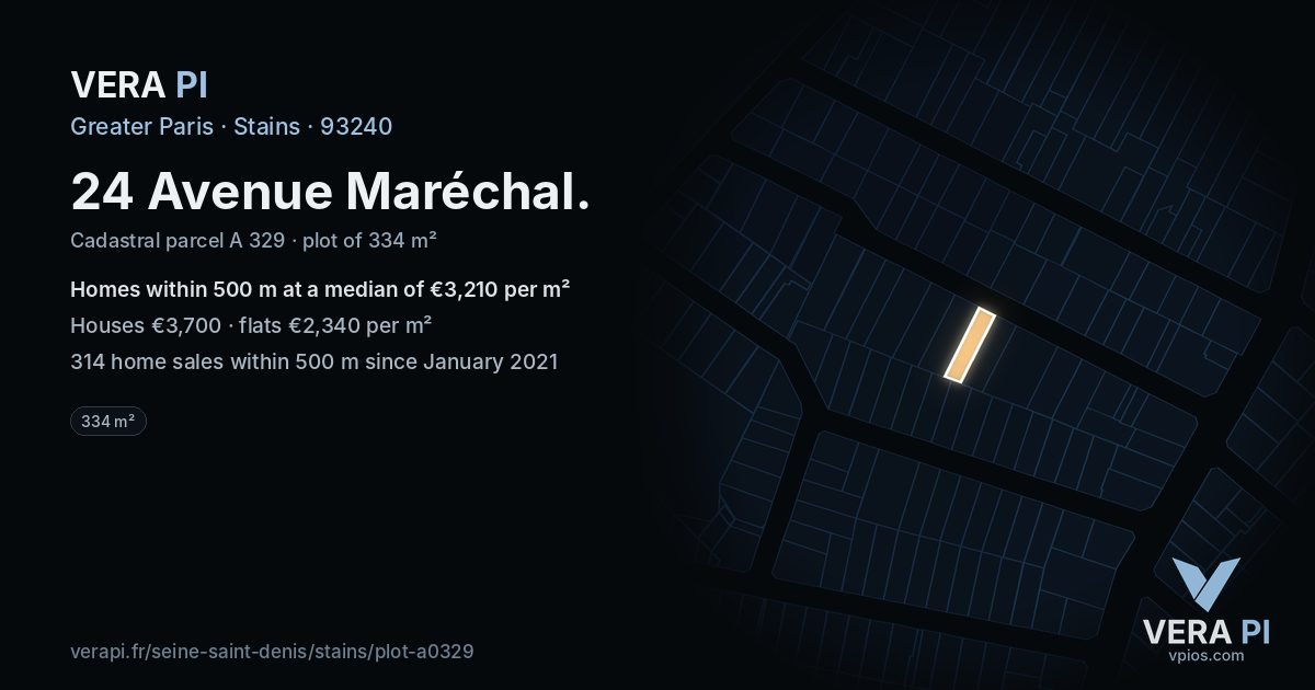 24 Avenue Maréchal, Stains at night – the plot lit, the parcels around coloured by the prices near them