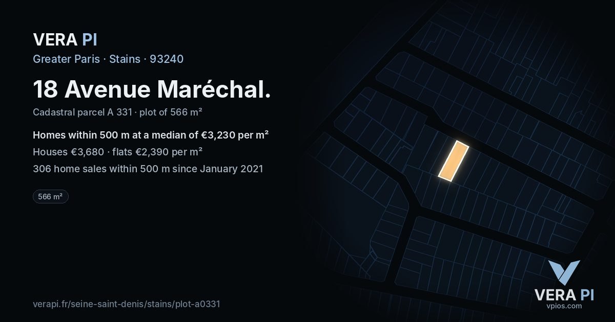 18 Avenue Maréchal, Stains at night – the plot lit, the parcels around coloured by the prices near them