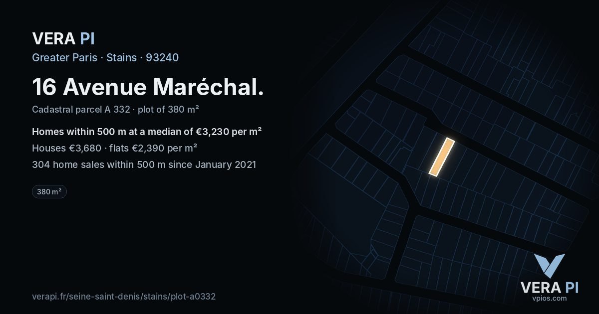16 Avenue Maréchal, Stains at night – the plot lit, the parcels around coloured by the prices near them