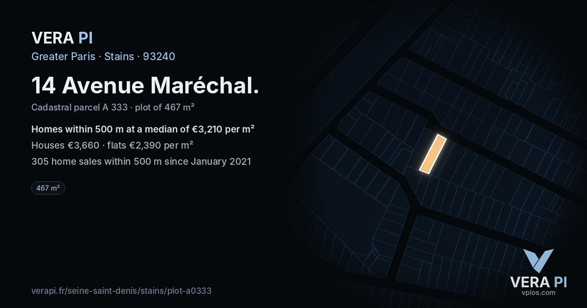 14 Avenue Maréchal, Stains at night – the plot lit, the parcels around coloured by the prices near them