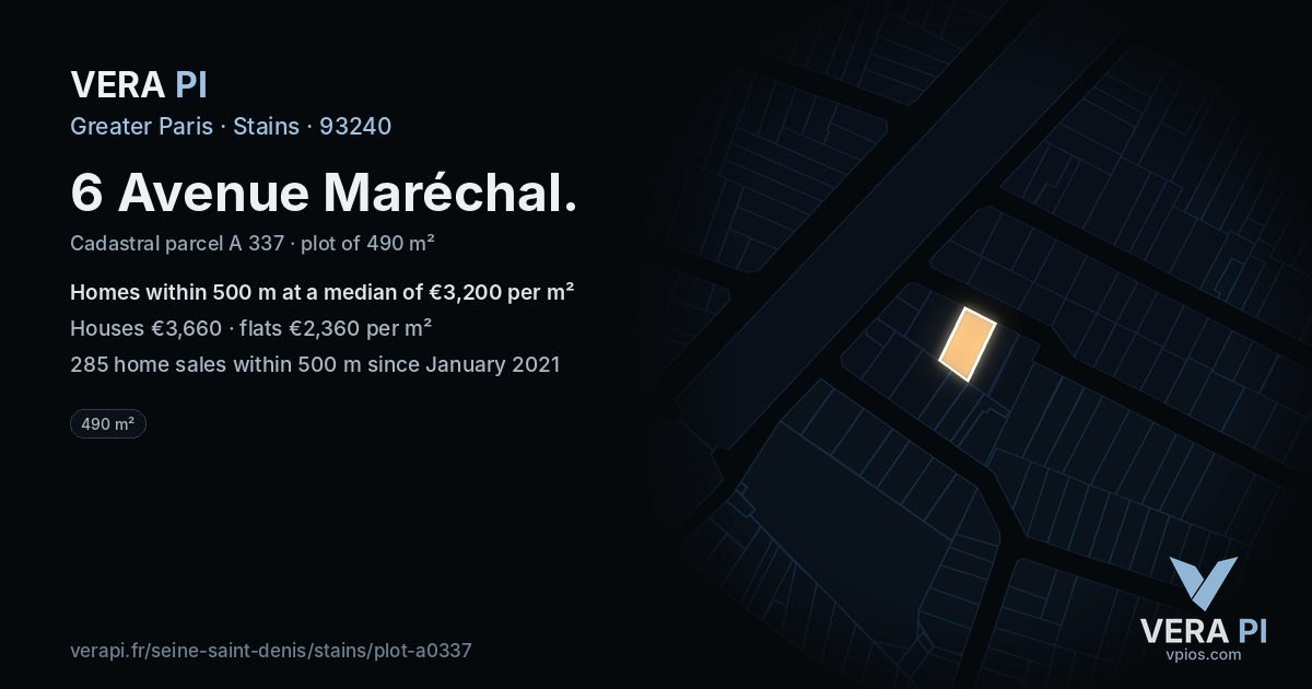 6 Avenue Maréchal, Stains at night – the plot lit, the parcels around coloured by the prices near them