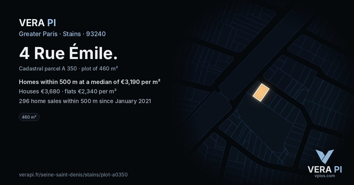 4 Rue Émile, Stains at night – the plot lit, the parcels around coloured by the prices near them