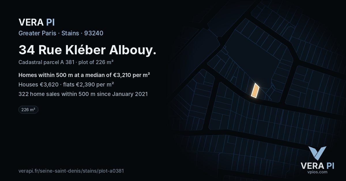 34 Rue Kléber Albouy, Stains at night – the plot lit, the parcels around coloured by the prices near them
