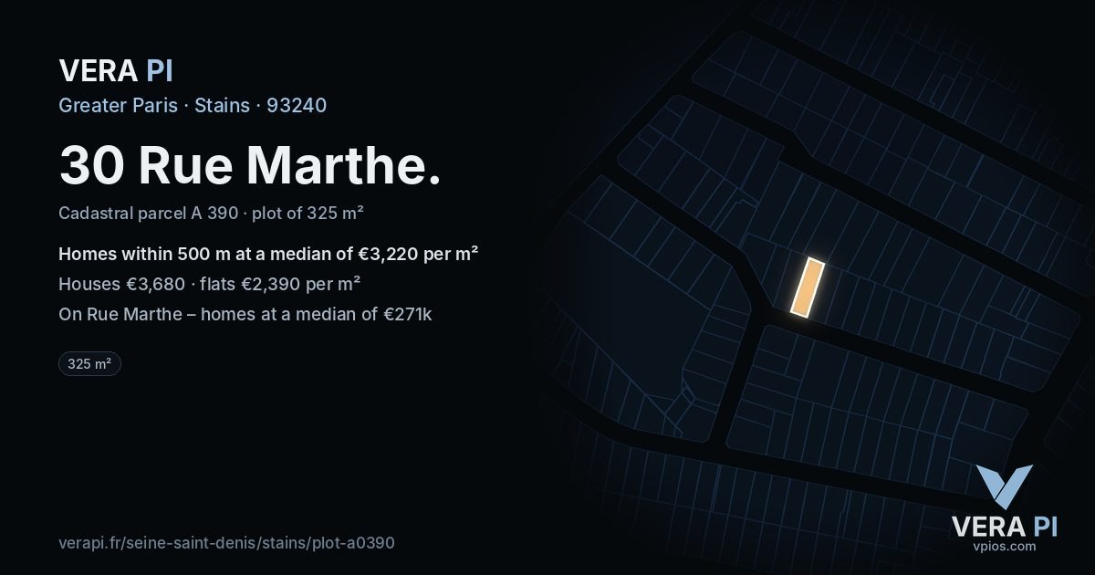 30 Rue Marthe, Stains at night – the plot lit, the parcels around coloured by the prices near them