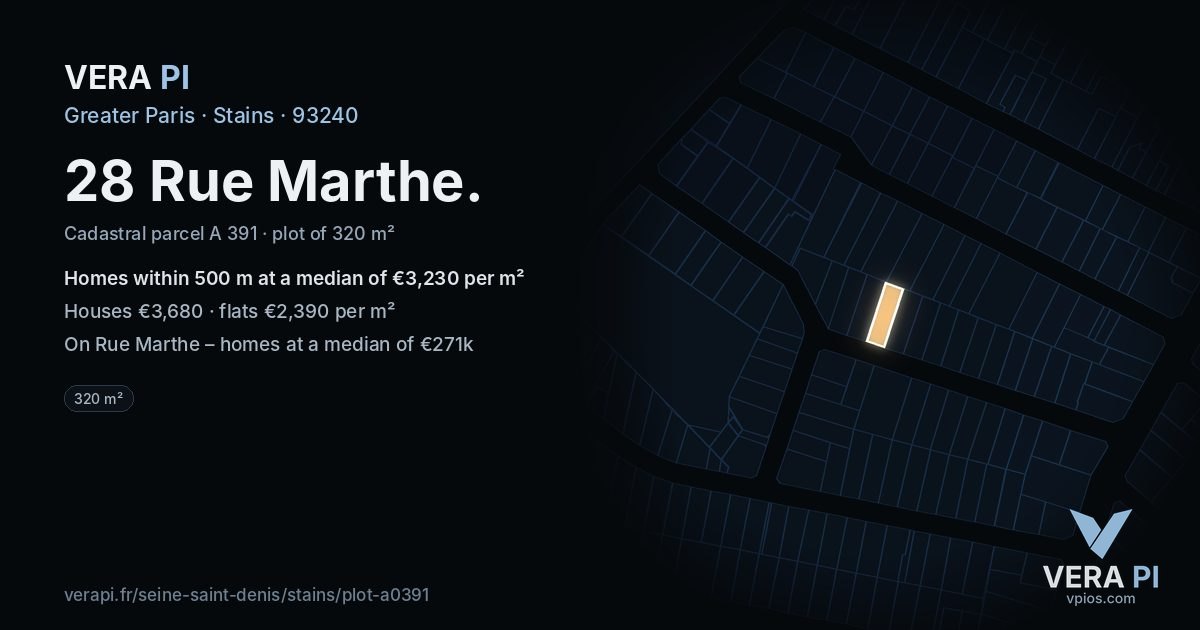 28 Rue Marthe, Stains at night – the plot lit, the parcels around coloured by the prices near them