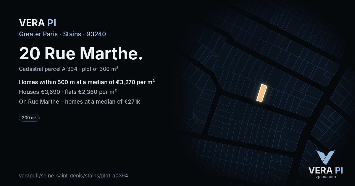 20 Rue Marthe, Stains at night – the plot lit, the parcels around coloured by the prices near them