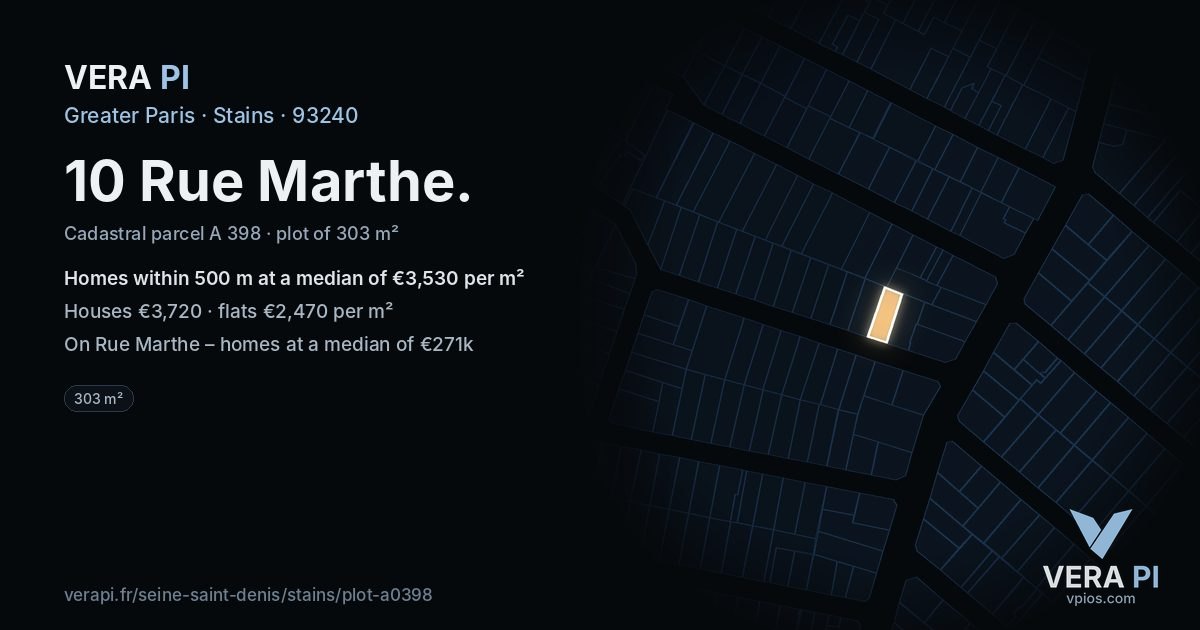 10 Rue Marthe, Stains at night – the plot lit, the parcels around coloured by the prices near them
