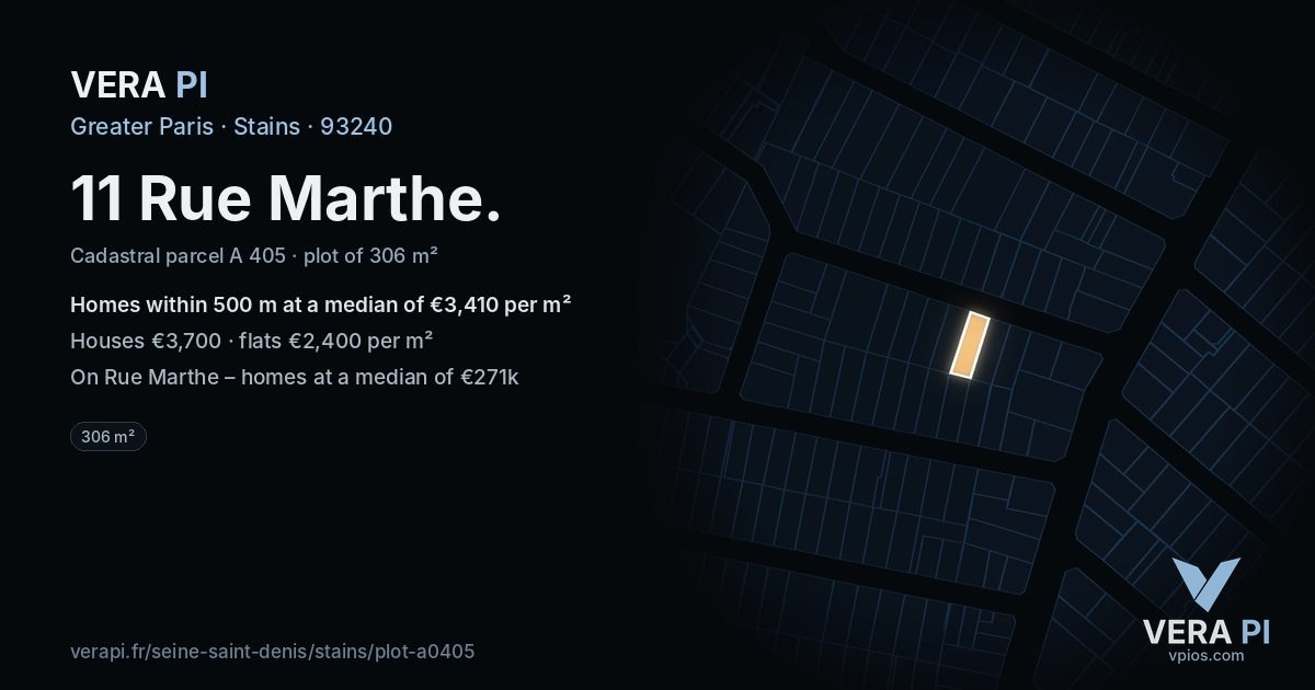 11 Rue Marthe, Stains at night – the plot lit, the parcels around coloured by the prices near them