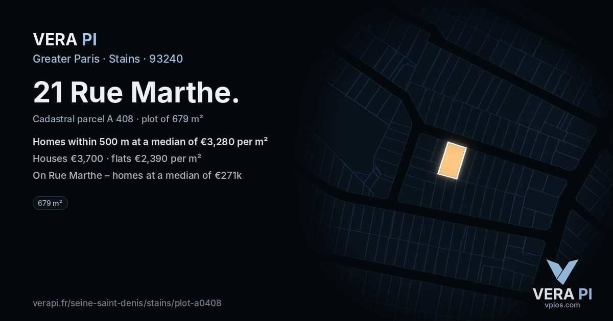 21 Rue Marthe, Stains at night – the plot lit, the parcels around coloured by the prices near them