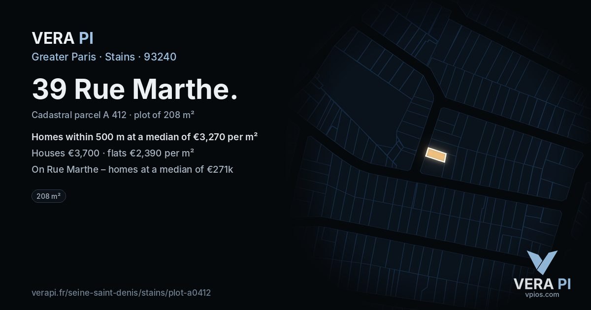 39 Rue Marthe, Stains at night – the plot lit, the parcels around coloured by the prices near them