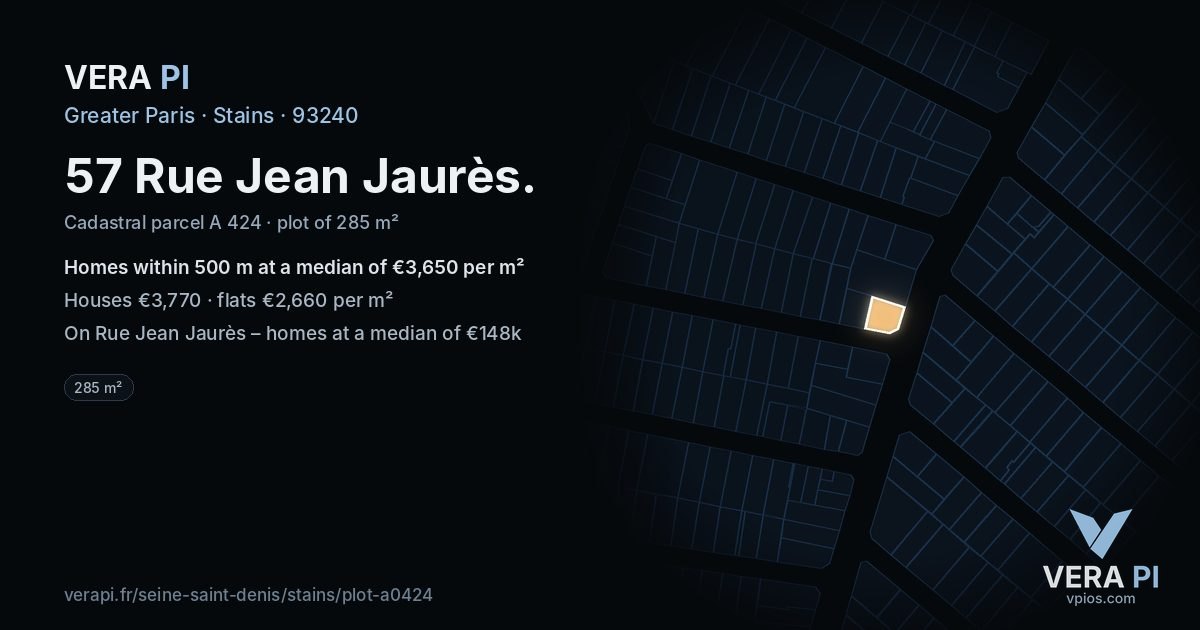 57 Rue Jean Jaurès, Stains at night – the plot lit, the parcels around coloured by the prices near them