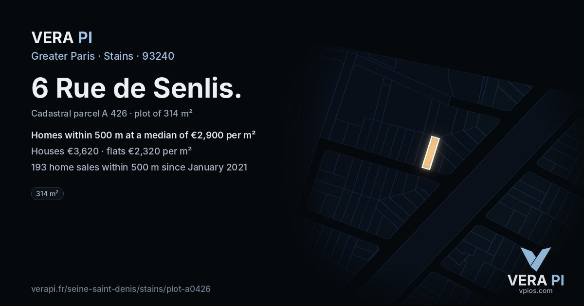 6 Rue de Senlis, Stains at night – the plot lit, the parcels around coloured by the prices near them