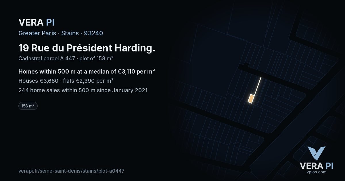 19 Rue du Président Harding, Stains at night – the plot lit, the parcels around coloured by the prices near them