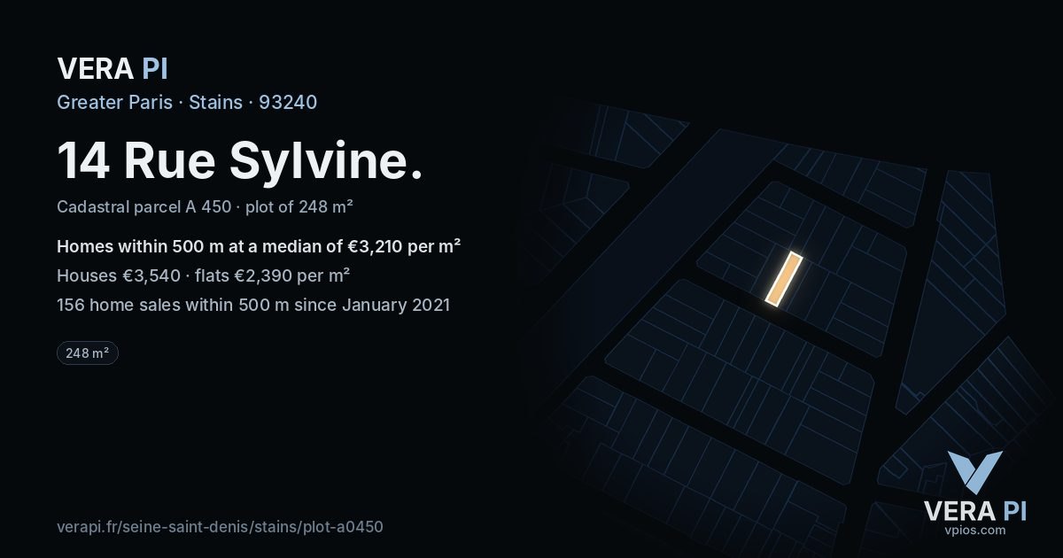 14 Rue Sylvine, Stains at night – the plot lit, the parcels around coloured by the prices near them