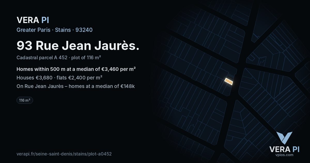 93 Rue Jean Jaurès, Stains at night – the plot lit, the parcels around coloured by the prices near them
