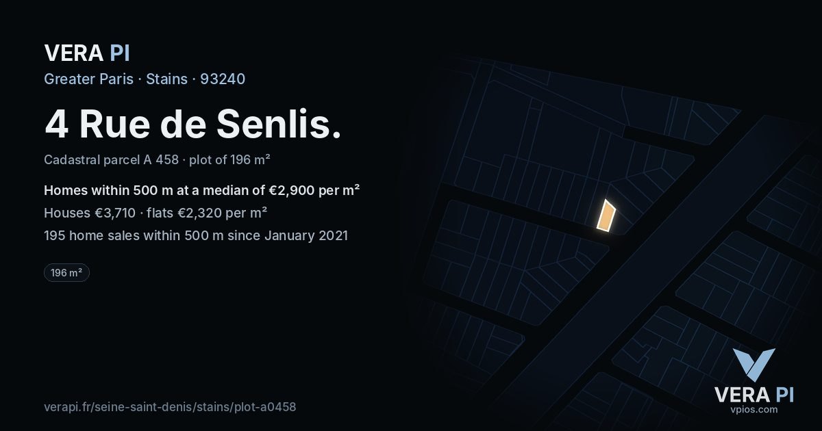 4 Rue de Senlis, Stains at night – the plot lit, the parcels around coloured by the prices near them