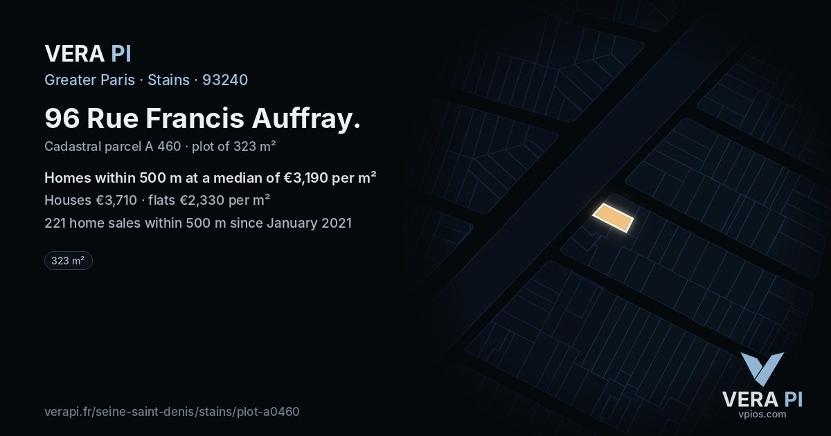 96 Rue Francis Auffray, Stains at night – the plot lit, the parcels around coloured by the prices near them